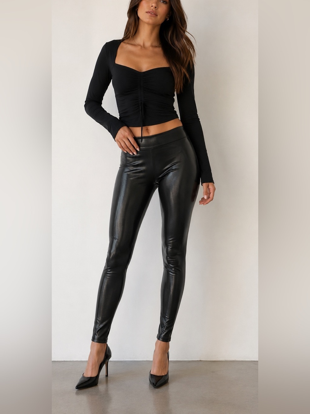 SPANX Glossy Black Shaping Leggings Size Medium Edgy Chic